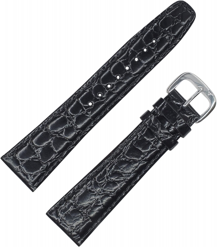 Waterproof, black croc texture, leather padded watch strap from Dakota